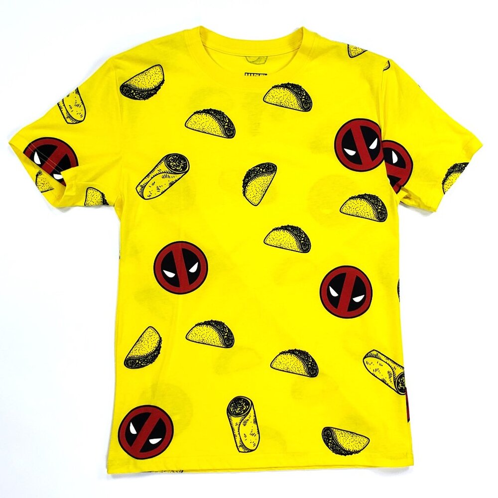Marvel Deadpool Yellow Taco All-Over Print Men's T-Shirt Size Medium
